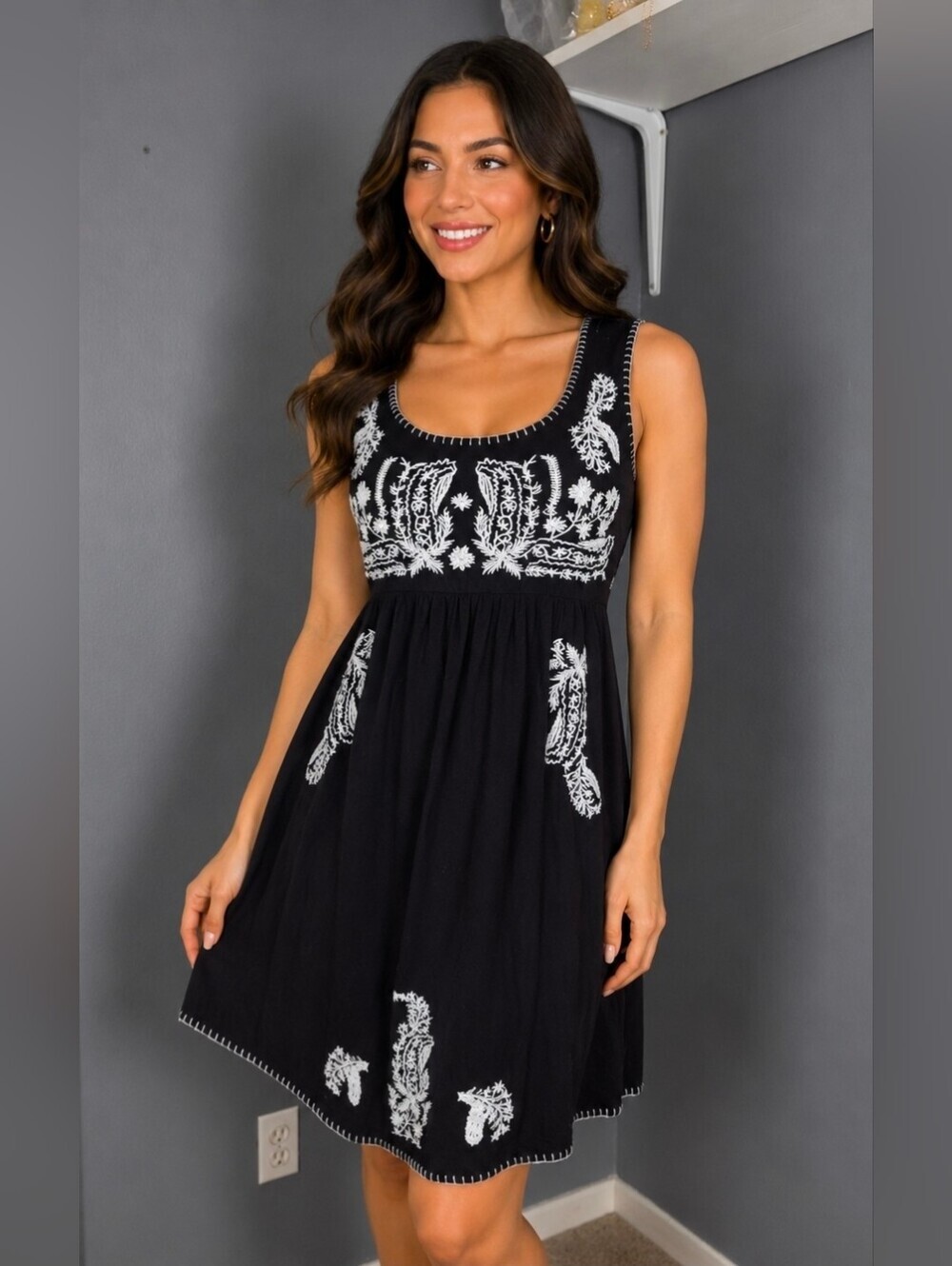 Elegant Black and White Embroidered Dress